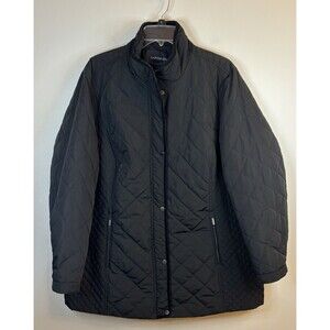 LANDS END Primaloft Quilted Jacket Coat Black Women 24W Insulated Zip Pockets
